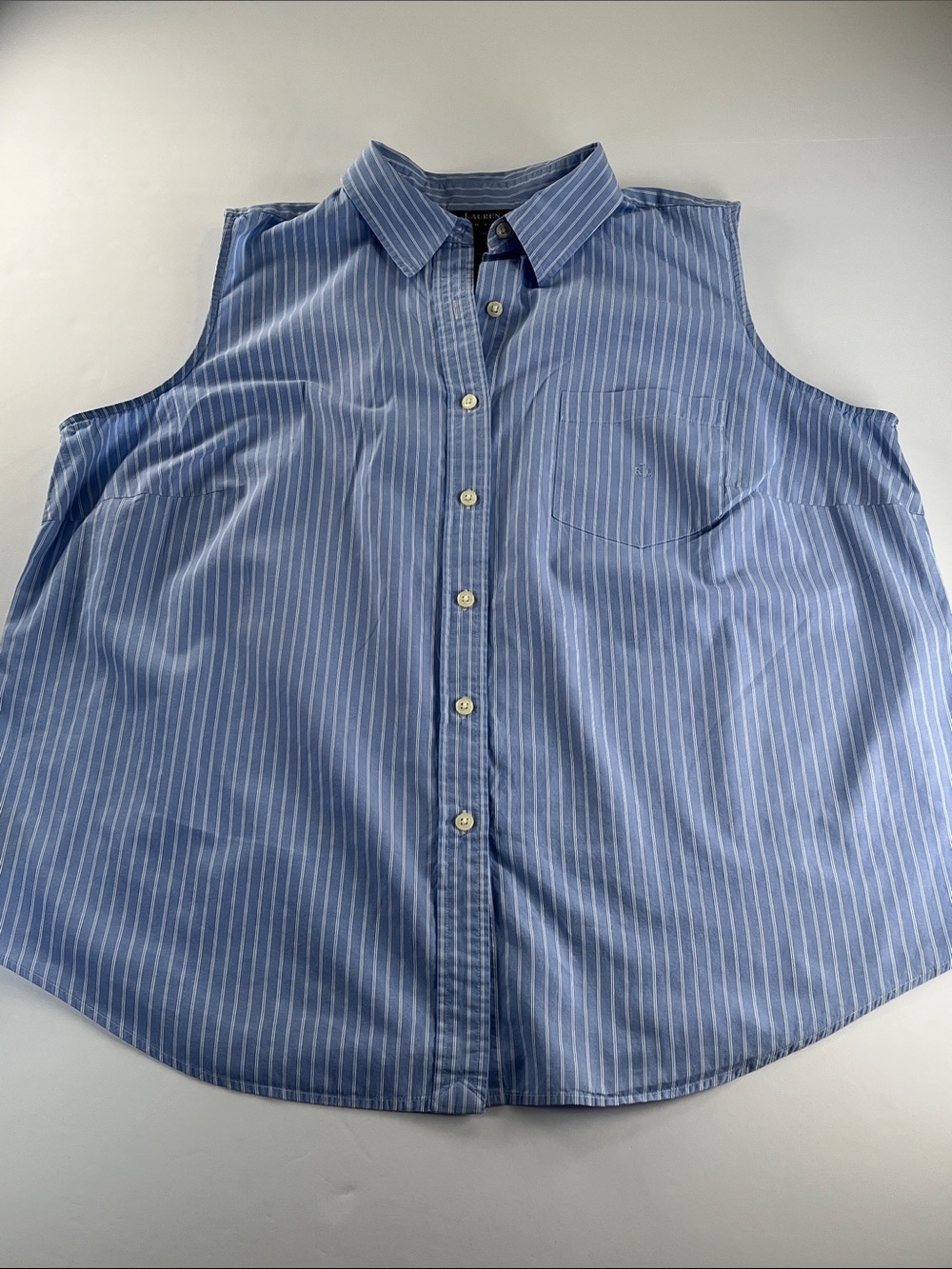 Lauren Ralph Lauren Striped Blue & White Sleeveless Button-Down Shirt  Sz XXL